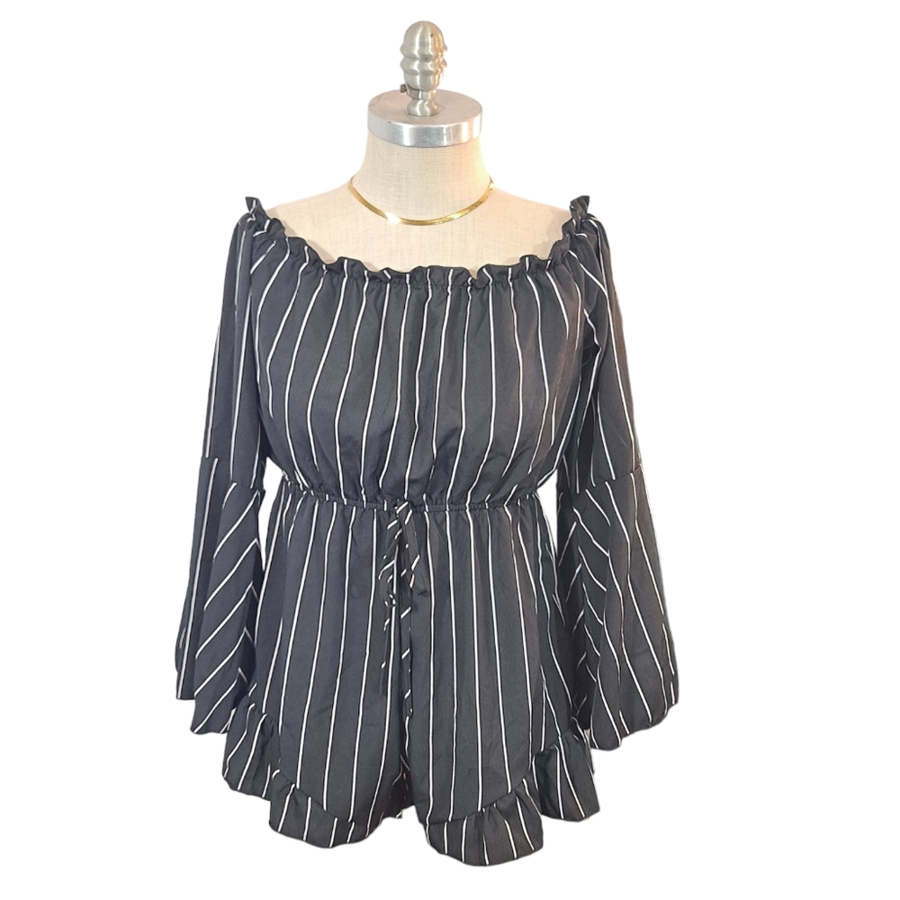 Shein Romper Black / White Stripe Women's Size Large